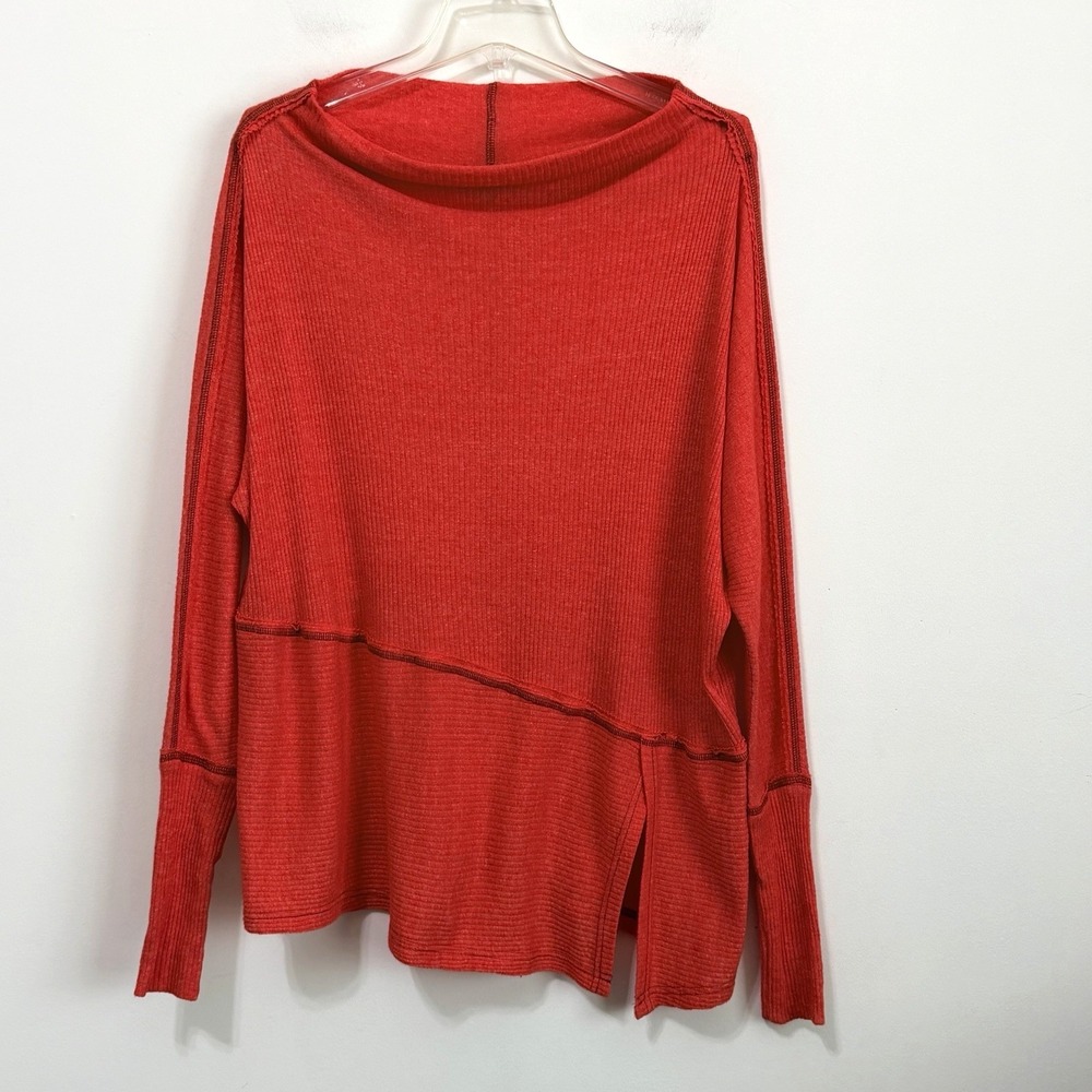 We The Free People Londontown Thermal Top XS Asymmetric Hem Long Sleeve Sweater